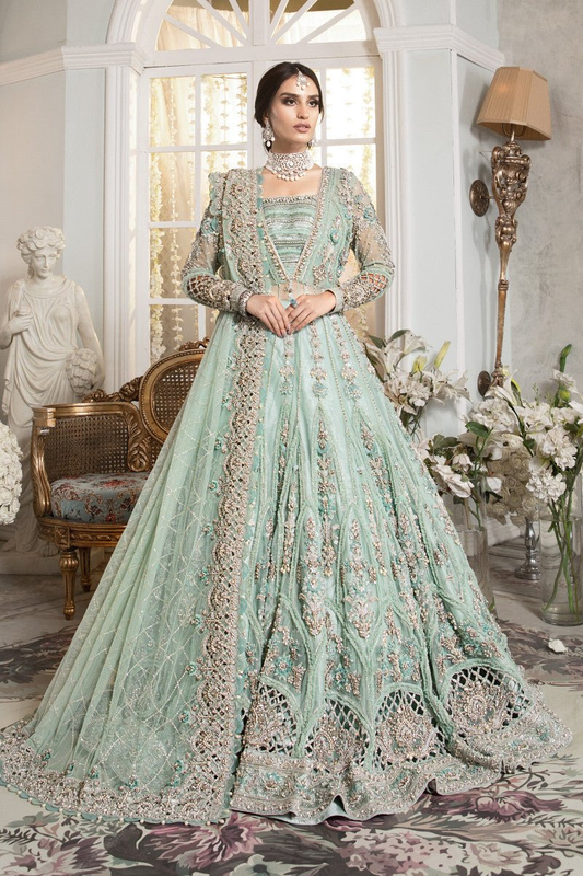 Maria.B Couture Alara mint green bridal lehenga