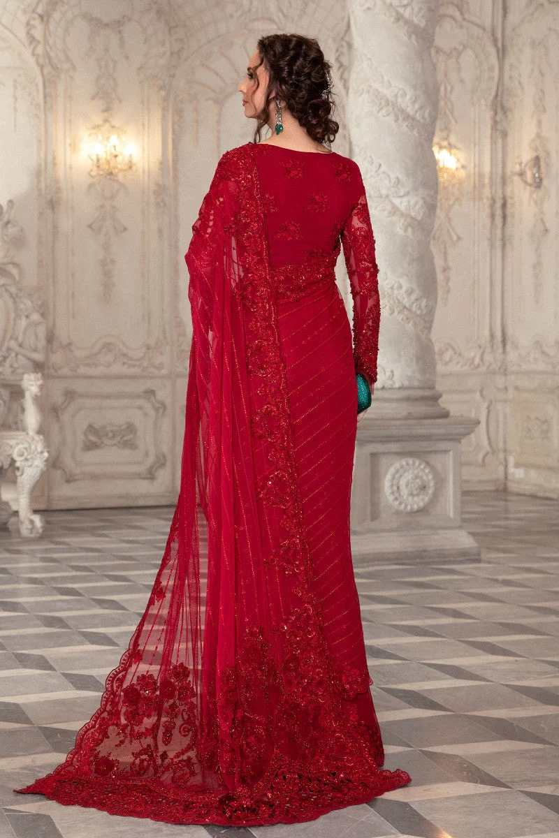 Red saree with embellished long sleeve blouse