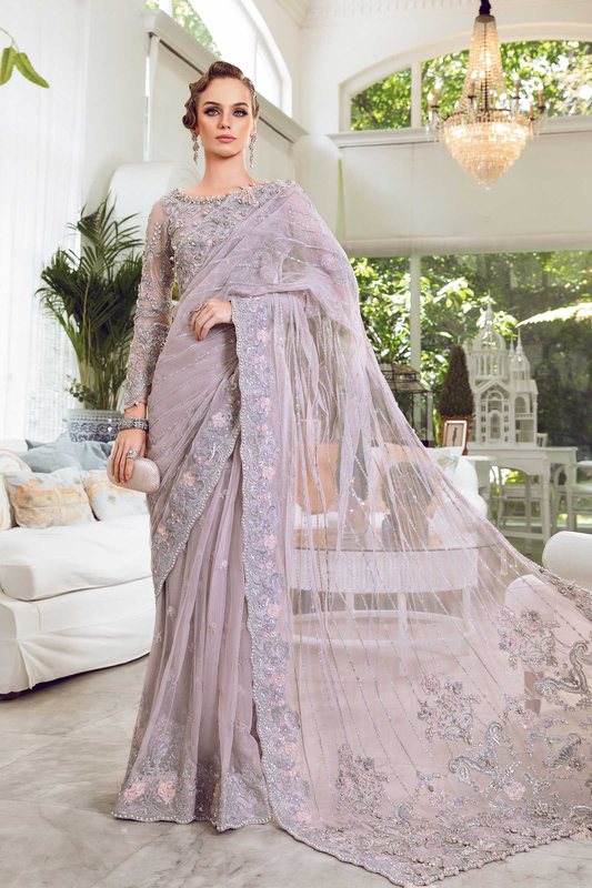 Maria.B Couture Rozanne lilac embroidered saree