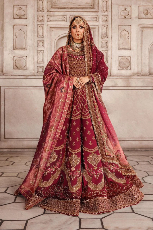 Maria.B Couture Ruzena deep maroon bridal lehenga