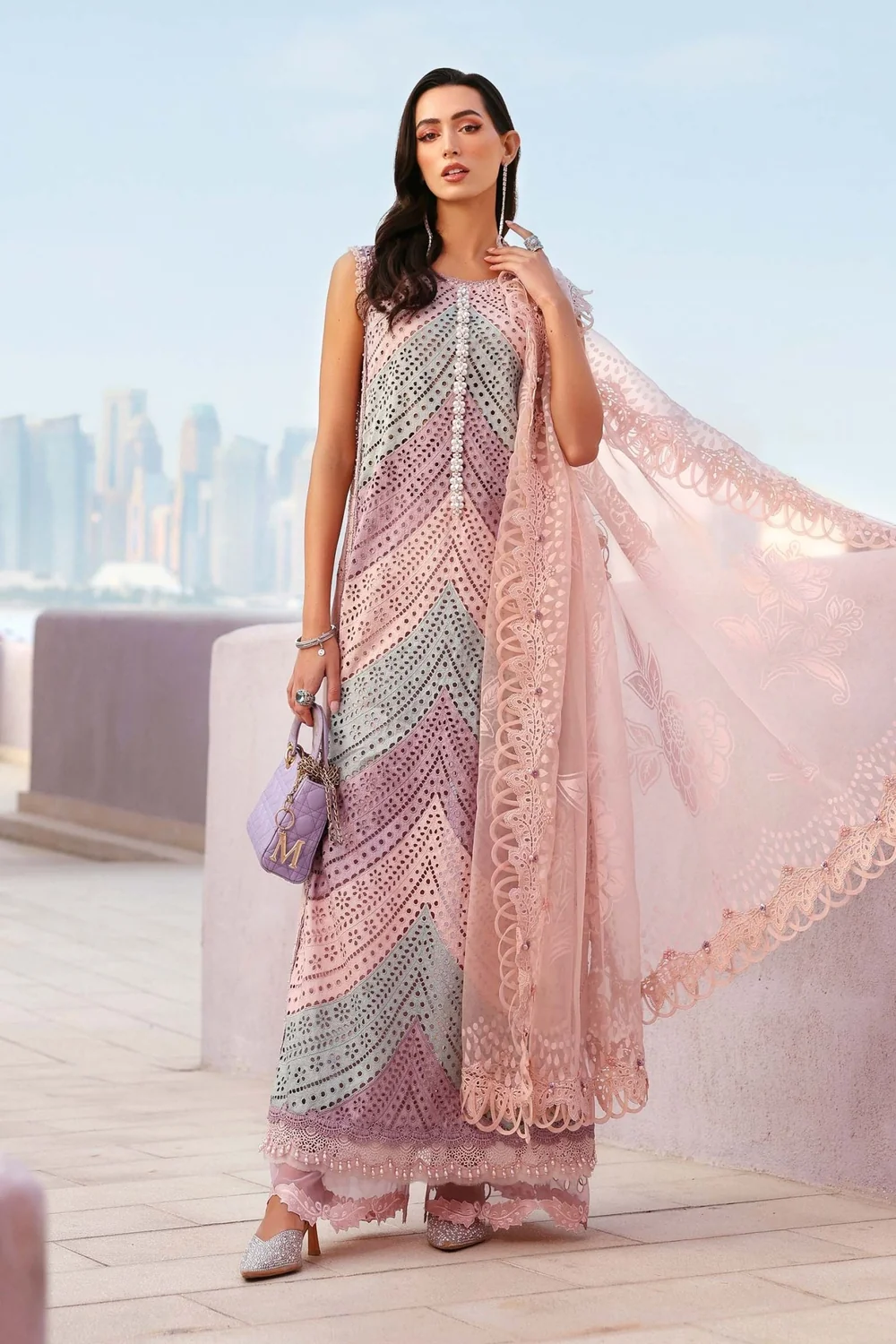 Maria.B D-2612-B pastel pink embroidered suit