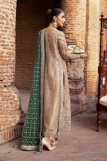 Neutral embroidered shirt with green dupatta