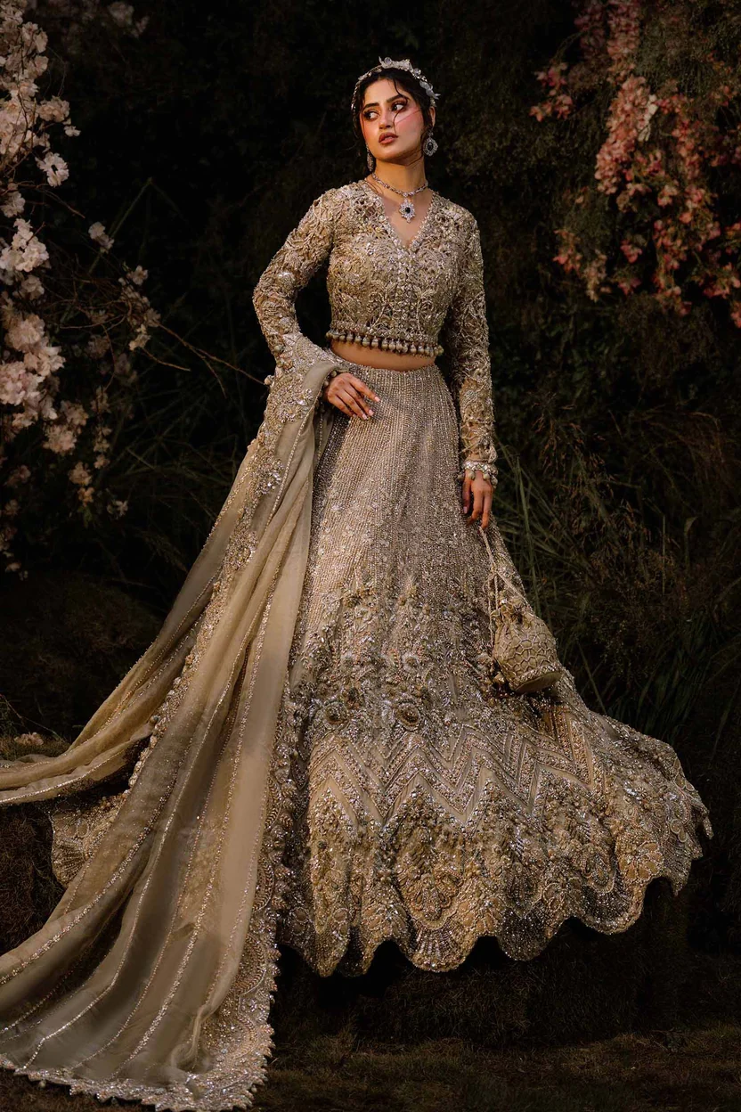 Maria.B Elysia Azureh champagne-gold bridal lehenga choli