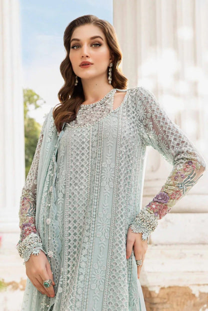 Maria.B inspired ice blue chiffon shirt and dupatta