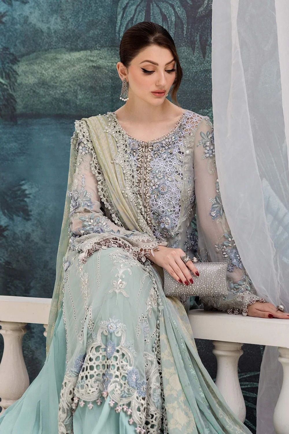 Pakistani embroidered chiffon suit with dupatta