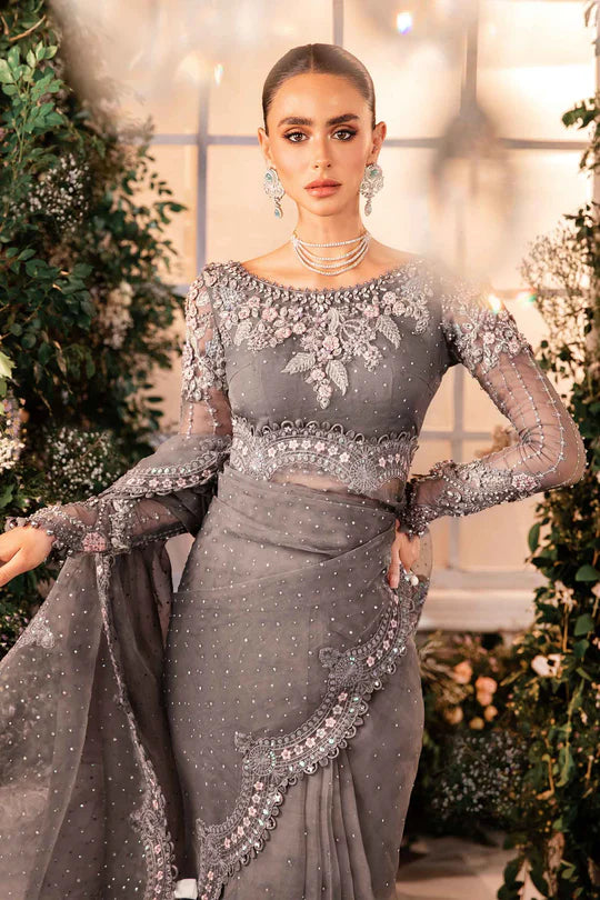 Grey embroidered shirt with detailed dupatta