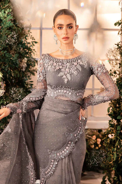 Grey embroidered shirt with detailed dupatta