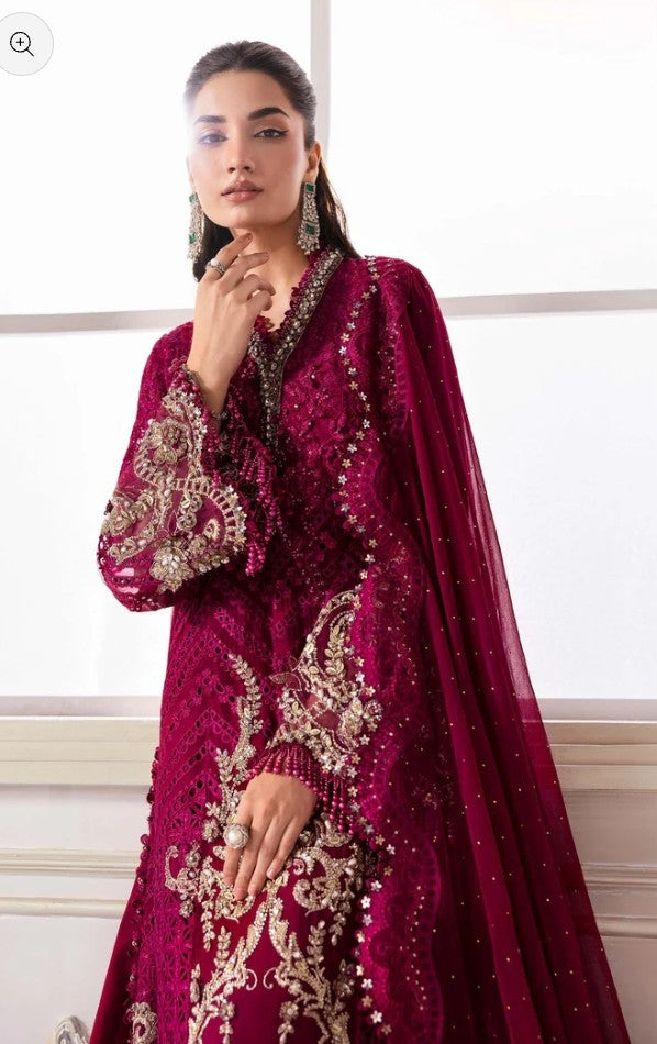 Magenta embroidered shirt with gold detailing