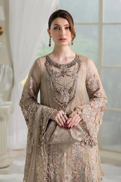 Pakistani embroidered chiffon suit with dupatta