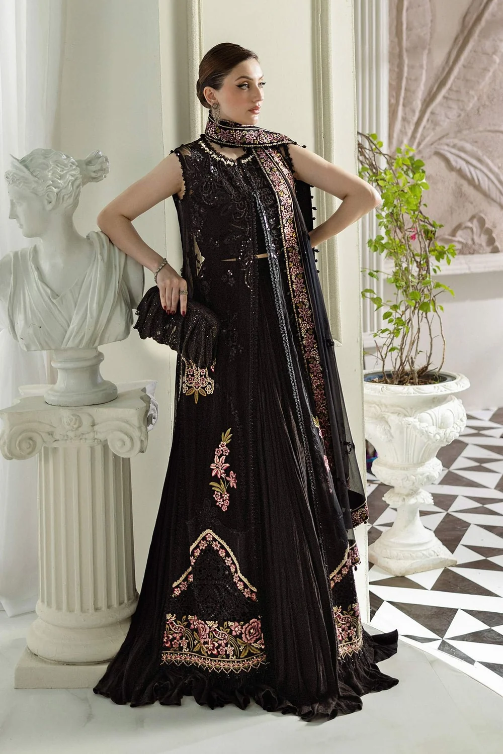 Pakistani embroidered chiffon suit with dupatta