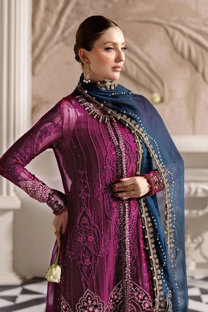 Pakistani embroidered chiffon suit with teal dupatta