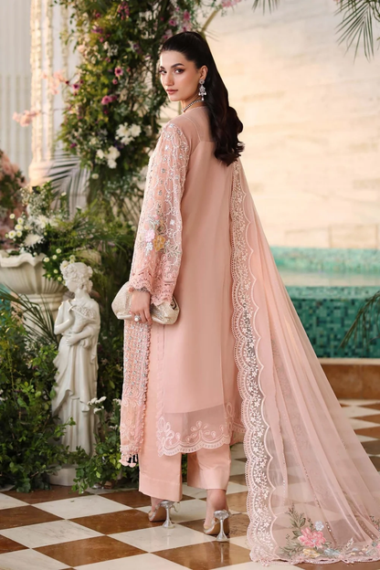 Luxury peach pink embroidered chiffon suit