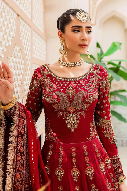 Red Pakistani bridal lehenga with embroidered dupatta