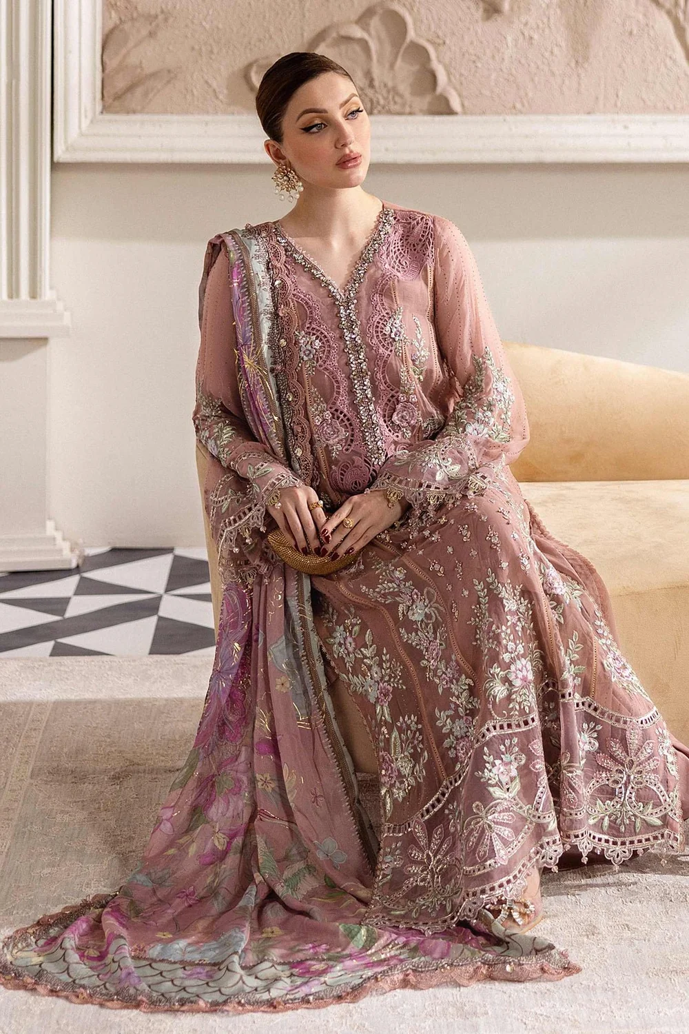 Pakistani embroidered chiffon suit with dupatta