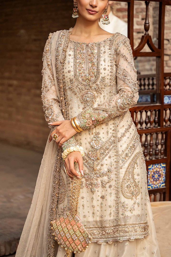 Ivory gharara with kundan zari and cutdana embroidery