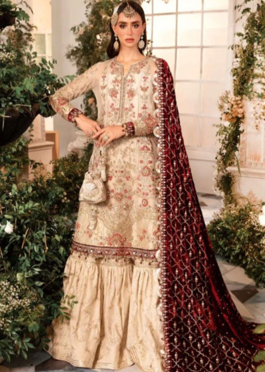 Maria.B Mbroidered BD-2905 ivory maroon embroidered suit