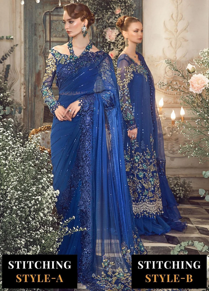 Maria.B MB23MW D4 royal blue embroidered saree