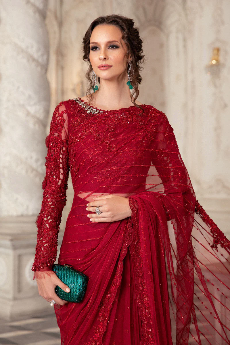 Maria.B MC-051 red Pakistani embroidered saree