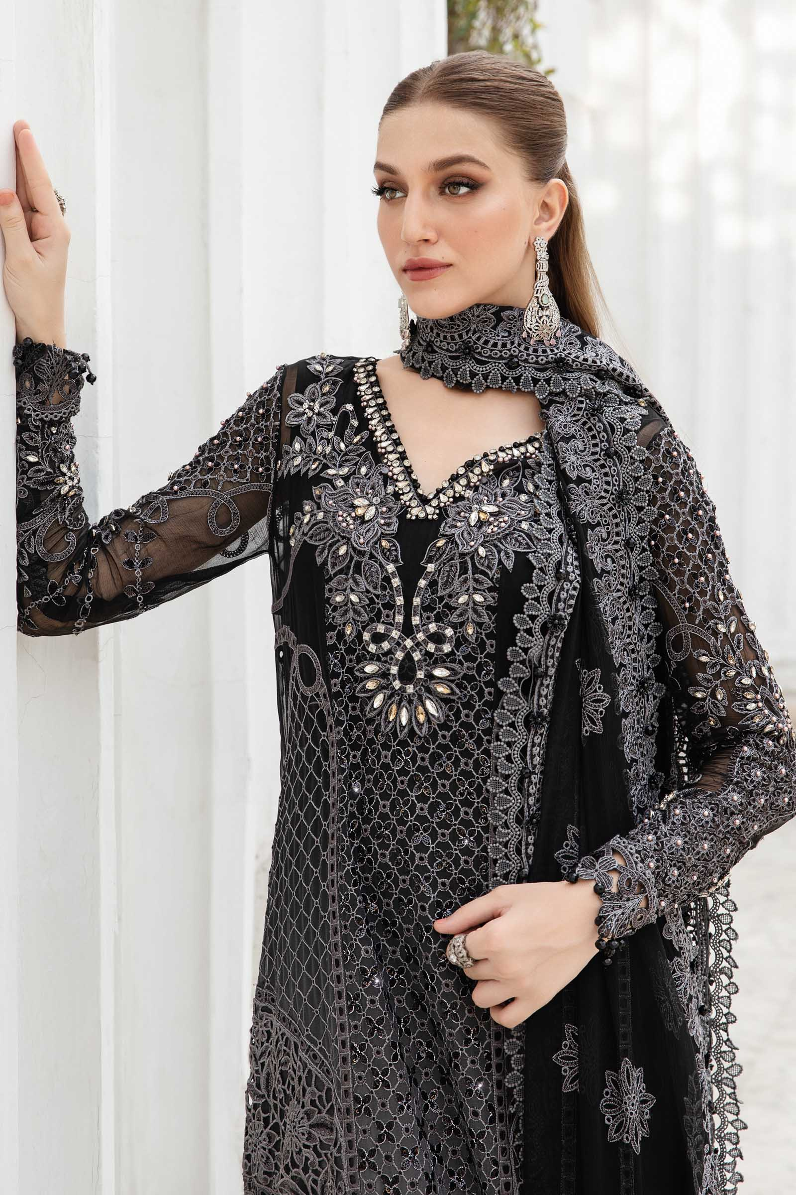 Black Pakistani chiffon suit with hand embellishment