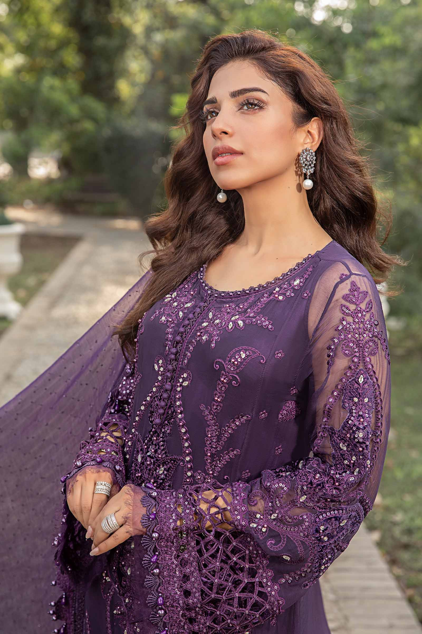 Purple Pakistani chiffon suit with hand embellishment