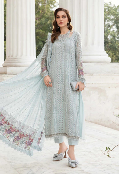 Ice blue Pakistani suit with silver embroidery
