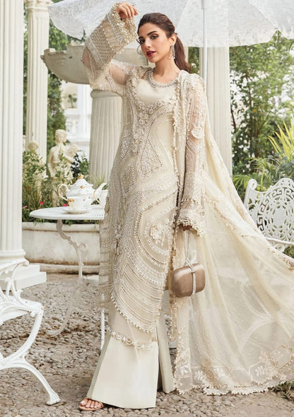 Coffee Pakistani chiffon suit with 3D floral embroidery