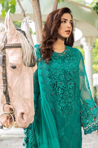 Sea green Pakistani chiffon suit with hand embellishment