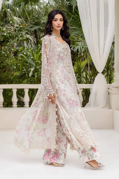 Off white floral embroidered Pakistani chiffon dress