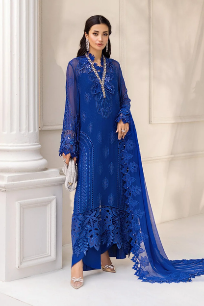 Cobalt blue embroidered Pakistani chiffon dress