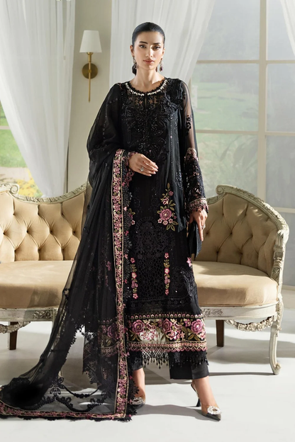 Black embroidered Pakistani chiffon dress