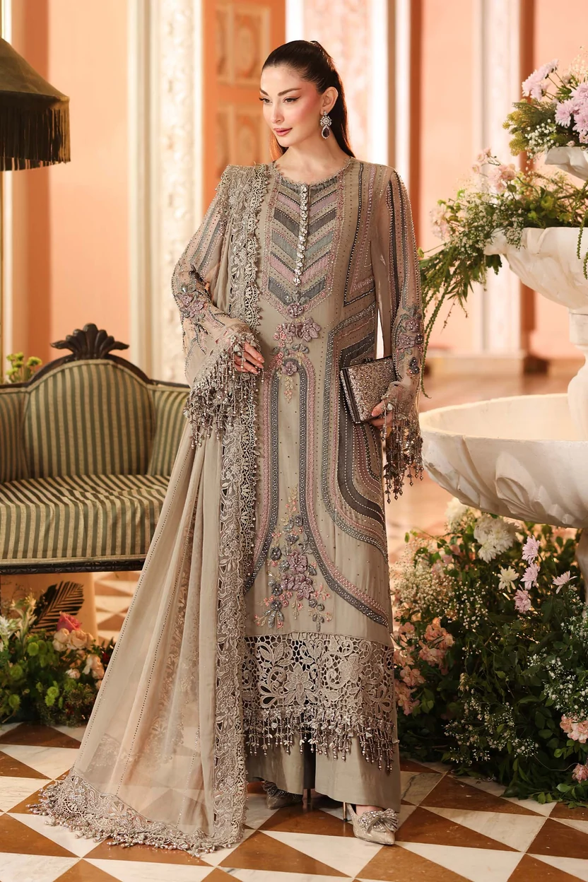Maria.B MPC-26-201 taupe-grey embroidered chiffon 2-piece suit