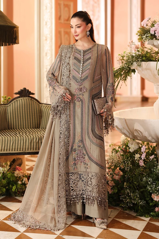 Maria.B MPC-26-201 taupe-grey embroidered chiffon 2-piece suit