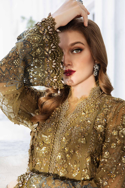 Maria.B inspired olive green embroidered shirt and dupatta