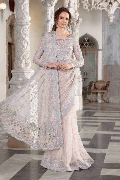 Maria.B inspired pale pink saree with embellished blouse