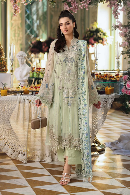 Pistachio green embroidered chiffon formal dress