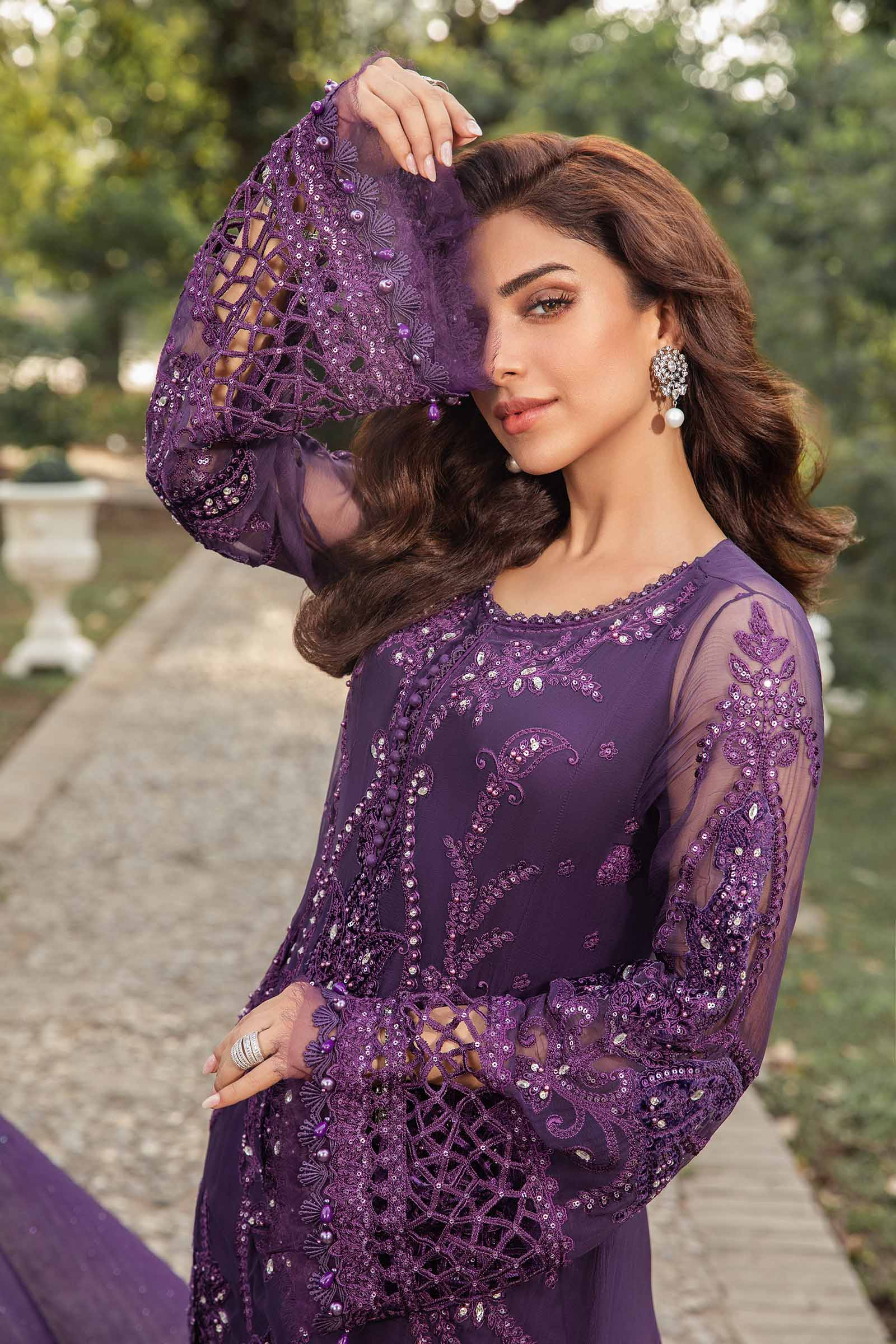 Maria.B purple embroidered shirt and dupatta
