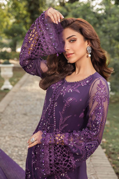 Maria.B purple embroidered shirt and dupatta