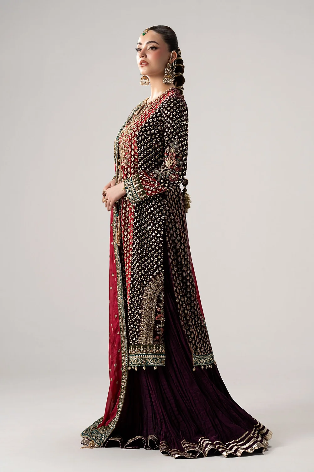 Deep plum magenta hand-worked Pakistani formal wear