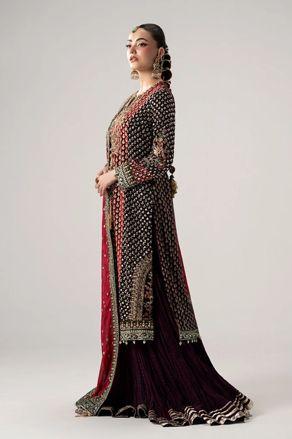 Deep plum magenta hand-worked Pakistani formal wear
