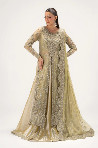 Lemon gold formal dress with dabka sequins and crystals