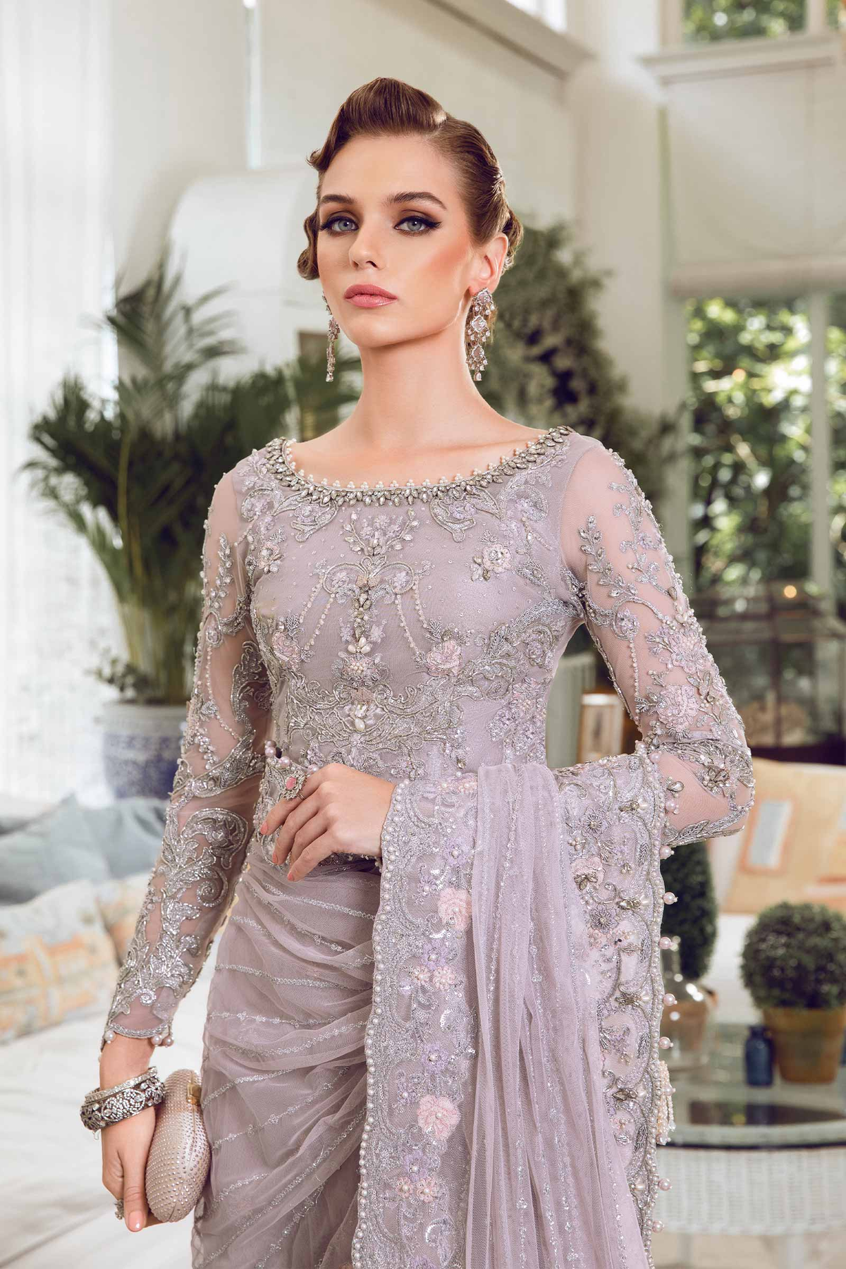 Maria.B inspired Rozanne lilac saree with embellished blouse