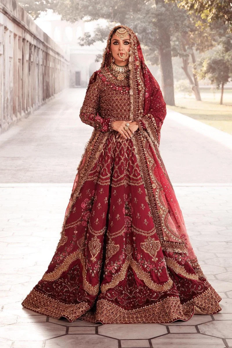 Deep maroon Pakistani bridal lehenga with kundan embroidery