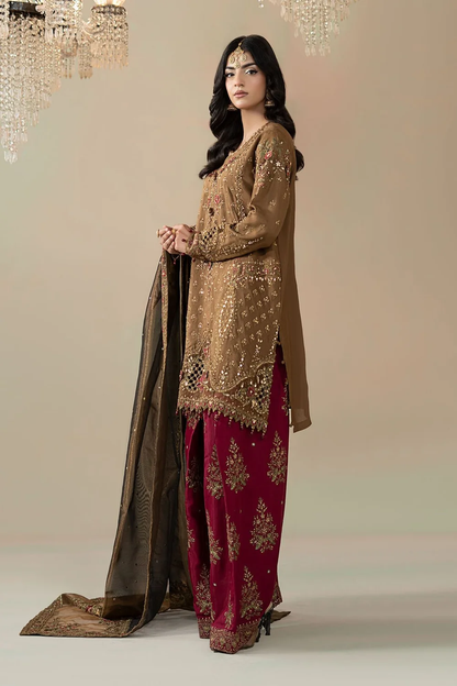 Bronze embroidered Pakistani formal dress