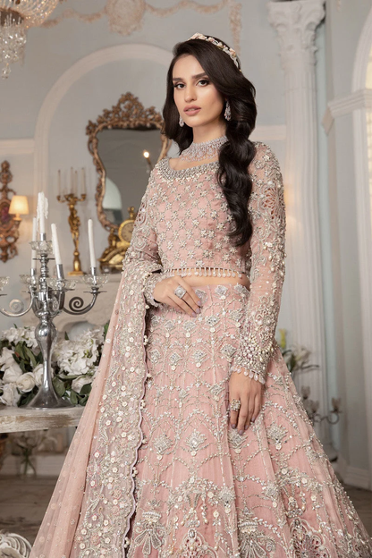 Maria.B Zoryana pink bridal blouse with detailed silver and gold embellishments