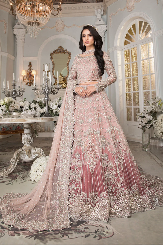 Maria.B Zoryana blush-pink bridal lehenga with intricate embroidery