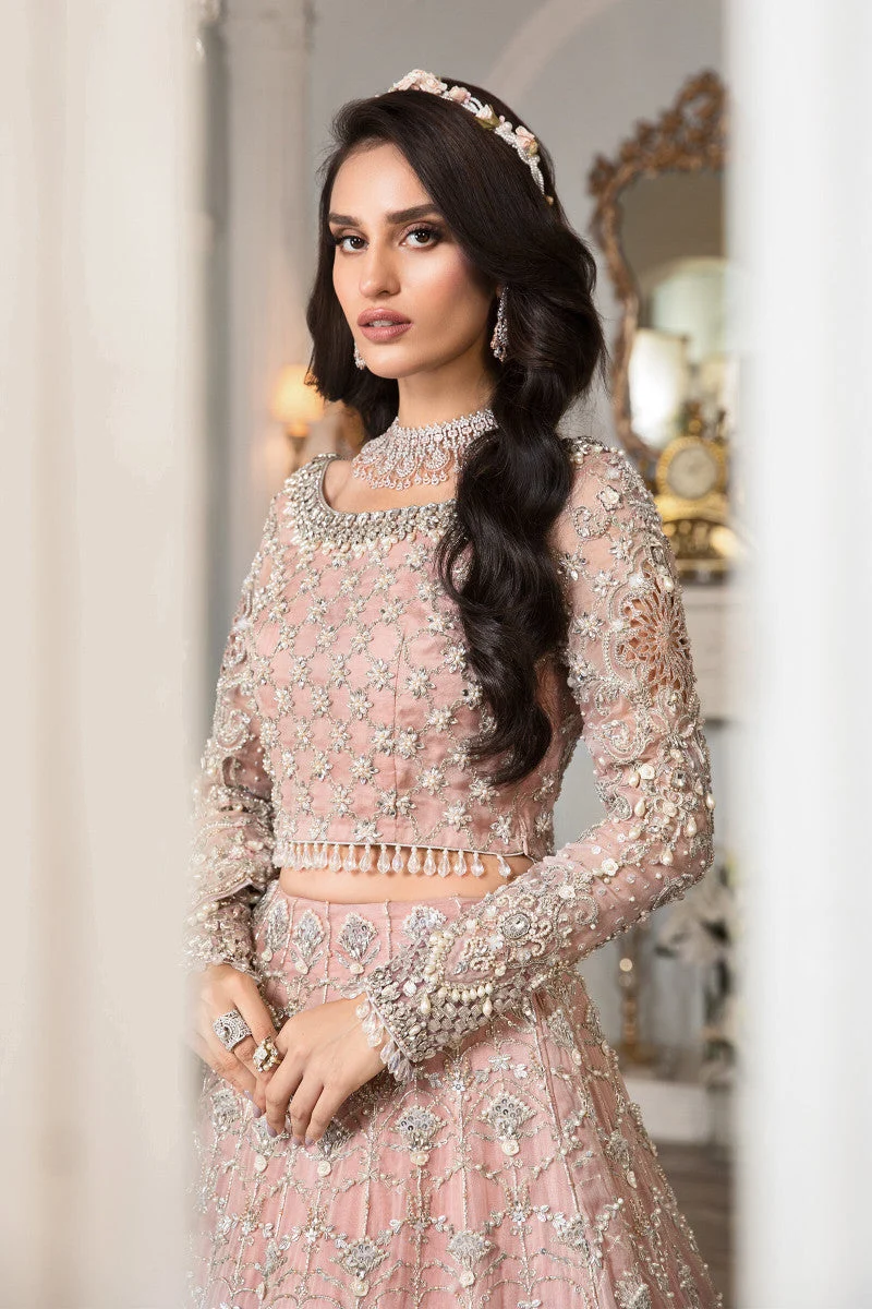 Full-length view of Maria.B Zoryana pink embroidered lehenga