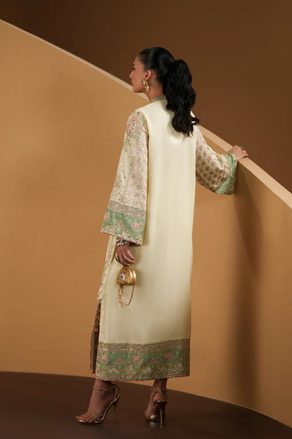 Antique white sage green and blush pink formal Pakistani outfit