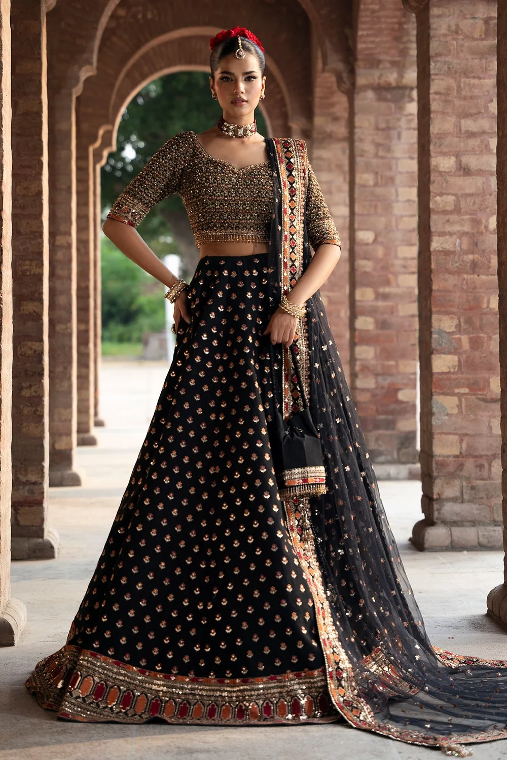 Mina Kashif Fizza black embroidered lehenga