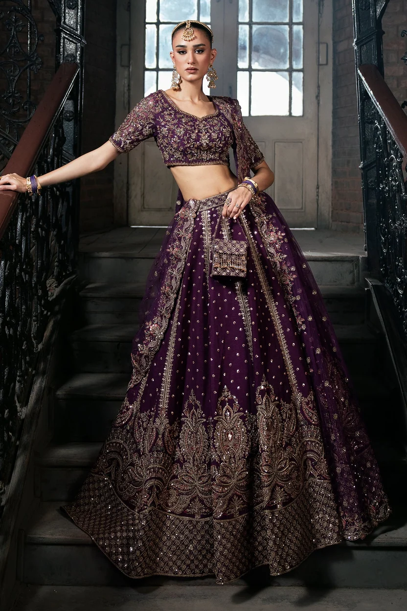 Zarnoor purple blouse with dense antique-gold embroidery