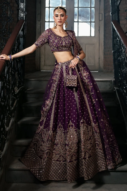 Zarnoor purple blouse with dense antique-gold embroidery